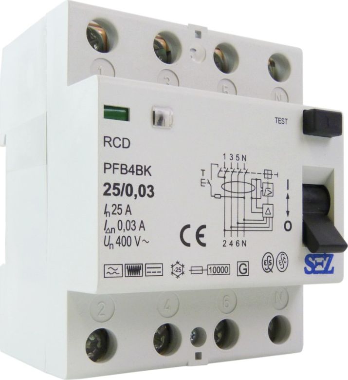 SEZ Krompachy 25A 30mA 4P 10kA TYP B RCD/RCCB Wyłącznik różnicowoprądowy SEZ 8866