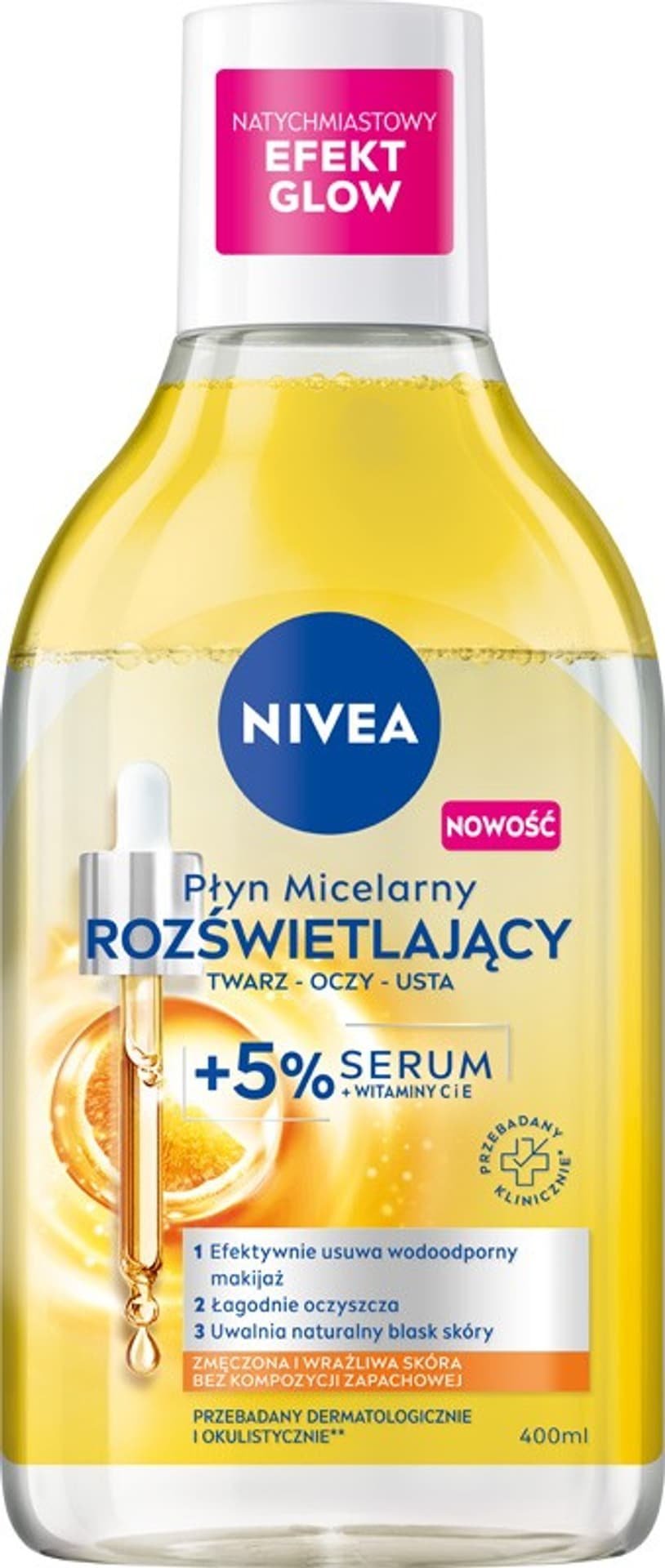 Nivea Płyn micelarny rozświetlający twarz-oczy-usta + 5% serum 400 ml