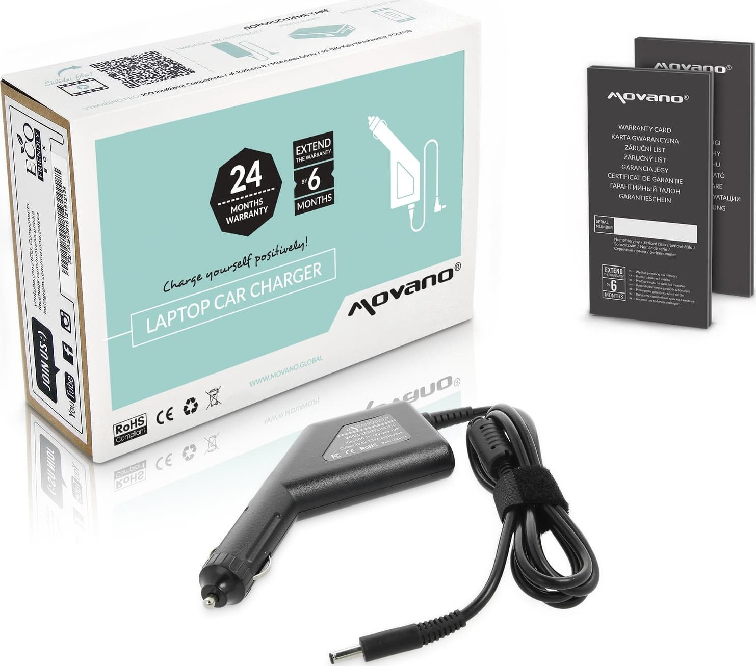 Zasilacz do laptopa Movano Zasilacz samochodowy Movano 19.5v 2.31a (4.5x3.0 pin) 45W do Dell