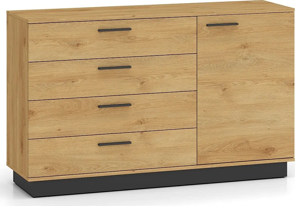 Komoda BRONX 1D4S 138cm dąb/czarna ML MEBLE