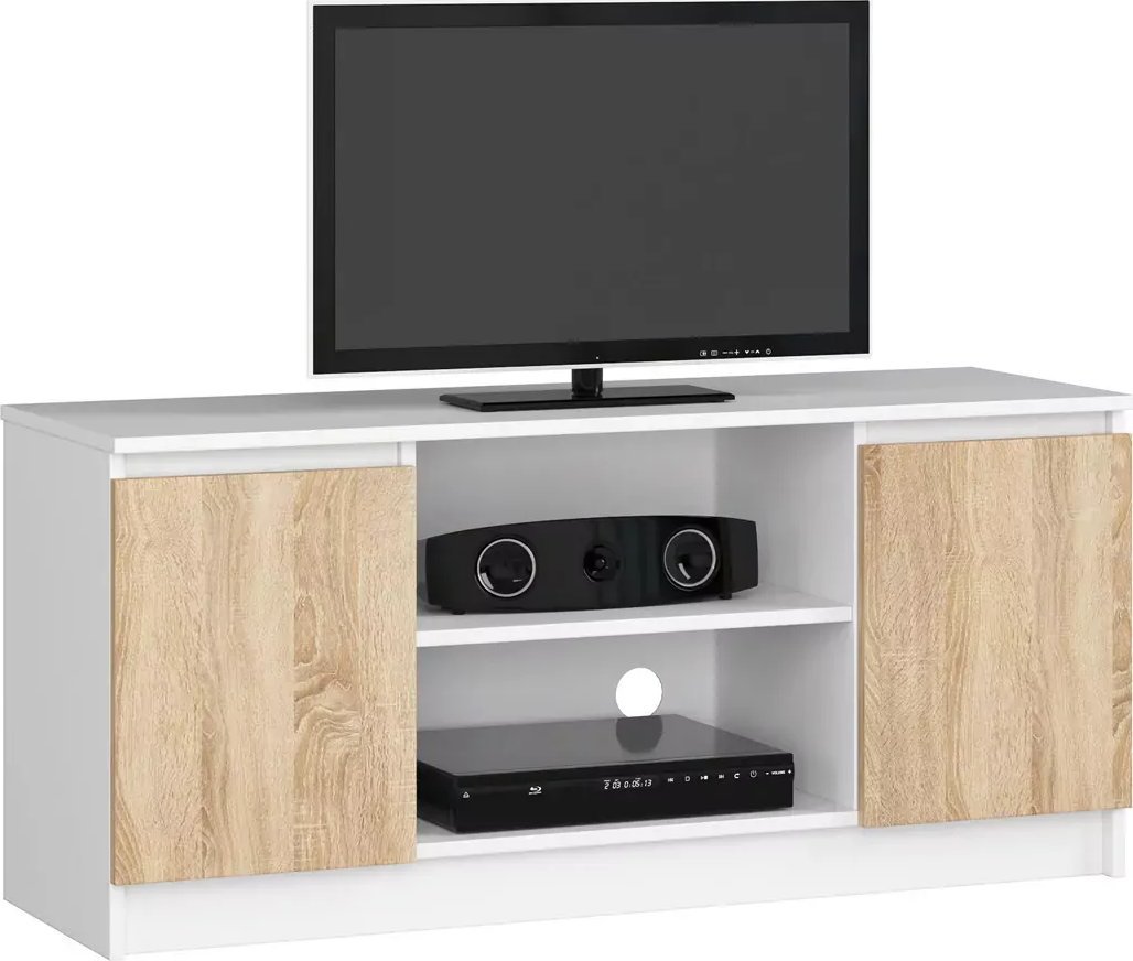 Elior Skandynawska szafka RTV biała + dąb sonoma - Darius 3X 120 cm