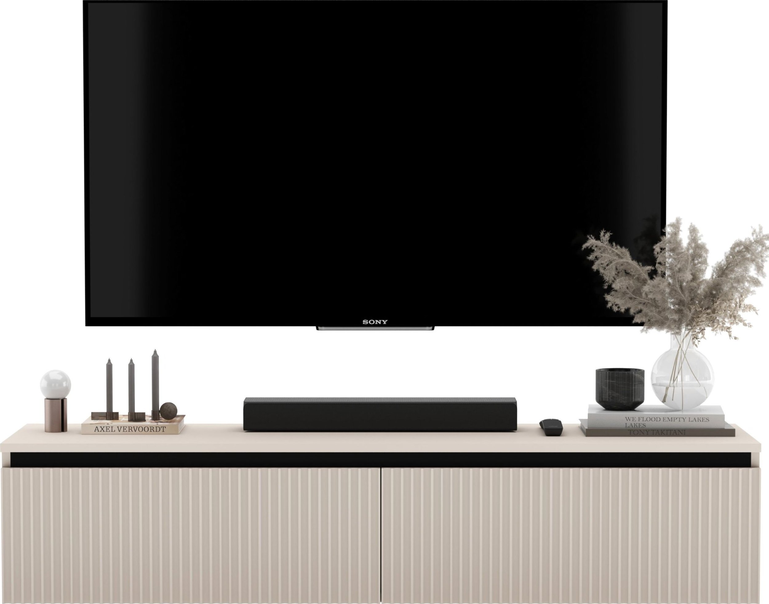 Wisząca Szafka RTV Nowoczesna Komoda Glamour Ryflowane fronty Kaszmir Mat 140 cm