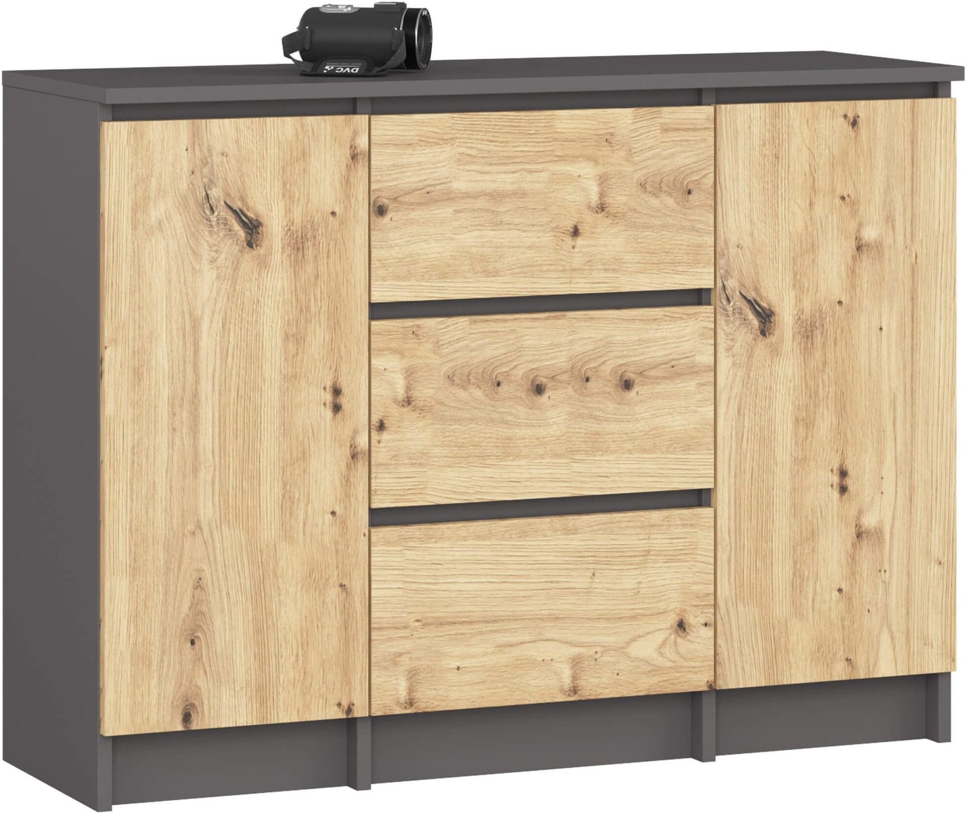 Komoda do salonu 101 cm 2 drzwi 3 szuflady 4 półki pojemna - grafit szary artisan