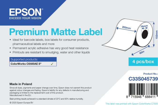 Epson Epson Premium Matte Label - Continuous Roll: 203mm x 60m