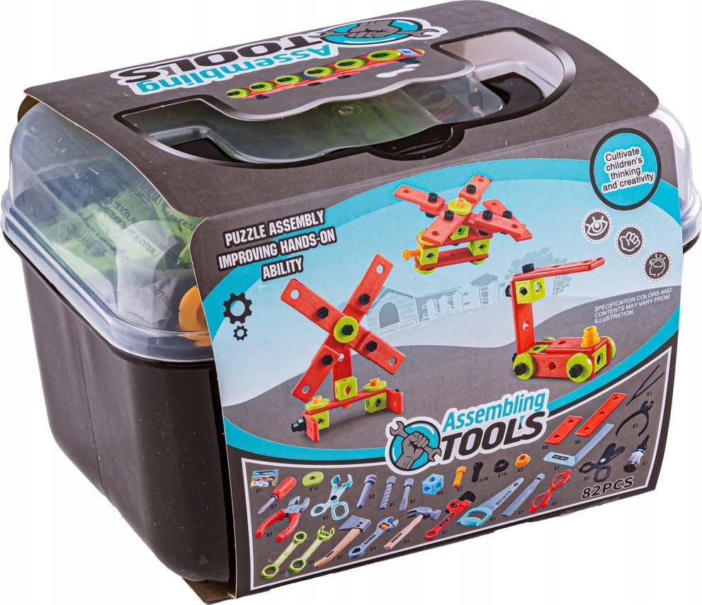 Klocki konstrukcyjne W Kuferku, Kreatywna Układanka 82 El, Narzędzia