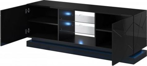 Cama Meble Szafka RTV QIU 160 MDF czarny połysk/czarny połysk