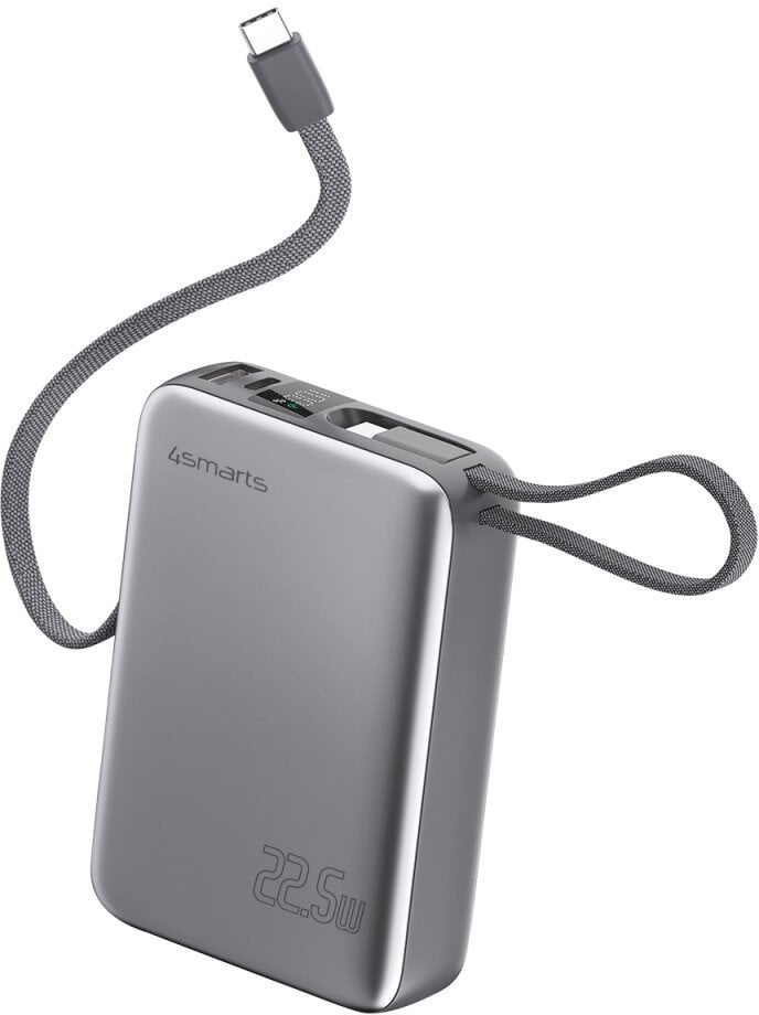 Powerbank 4smarts Pocket Dual Cord 20000mAh 22.5W z wbudowanym kablem USB-C 15cm szary