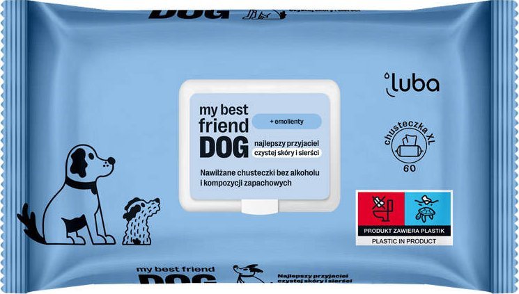 LUBA_Dog nawilżane chusteczki do oczyszczania i ochrony skóry i sierści 60 szt