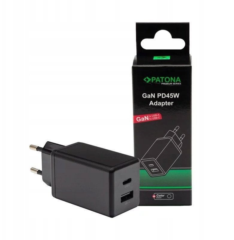 PATONA Premium Ładowarka GaN PD45W 1xUSB-C 1xUSB-A PD3.0 QC3.0 czarna