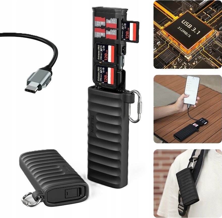 Czytnik Telesin Czytnik Kart Pamięci SD MicroSD TF na USB TYPE-C USB-C 3.1 IP54 312 MB/s / S6-MCR-01