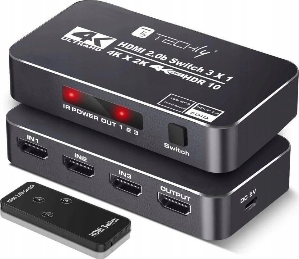 Techly Techly 367171 3-portowy przełącznik HDMI 2.0b 4K*60Hz 3x1 z pilotem IR