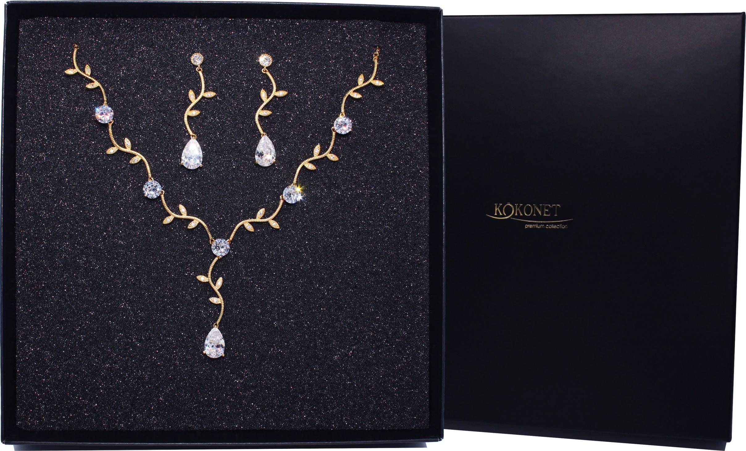 KOKONET KOMPLET złoty ślubny RUSTYKLANY kolczyki naszyjnik