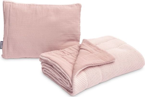 Sensillo KOMPLET DO ŁÓŻECZKA DZIERGANY Z MUŚLINĄ RÓŻOWY