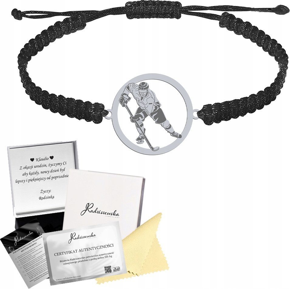 Radziszewska Jewellery Bransoleta Męska Hokej HOKEISTA Srebro 925 Makrama Prezent GRAWER GRATIS