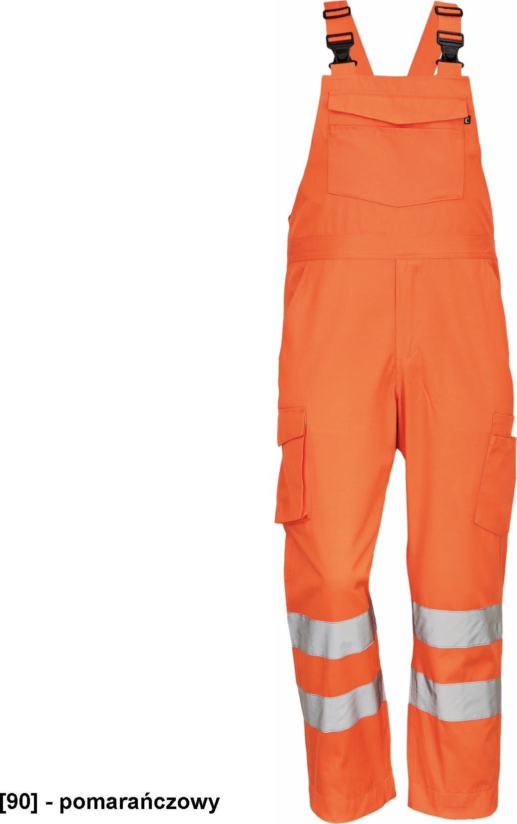 CERVA GANDIA HV spodnie ogrodniczki z taśmami odblaskowymi posiadające elastyczne szelki z plastikowymi klamrami - pomarańczowy 56