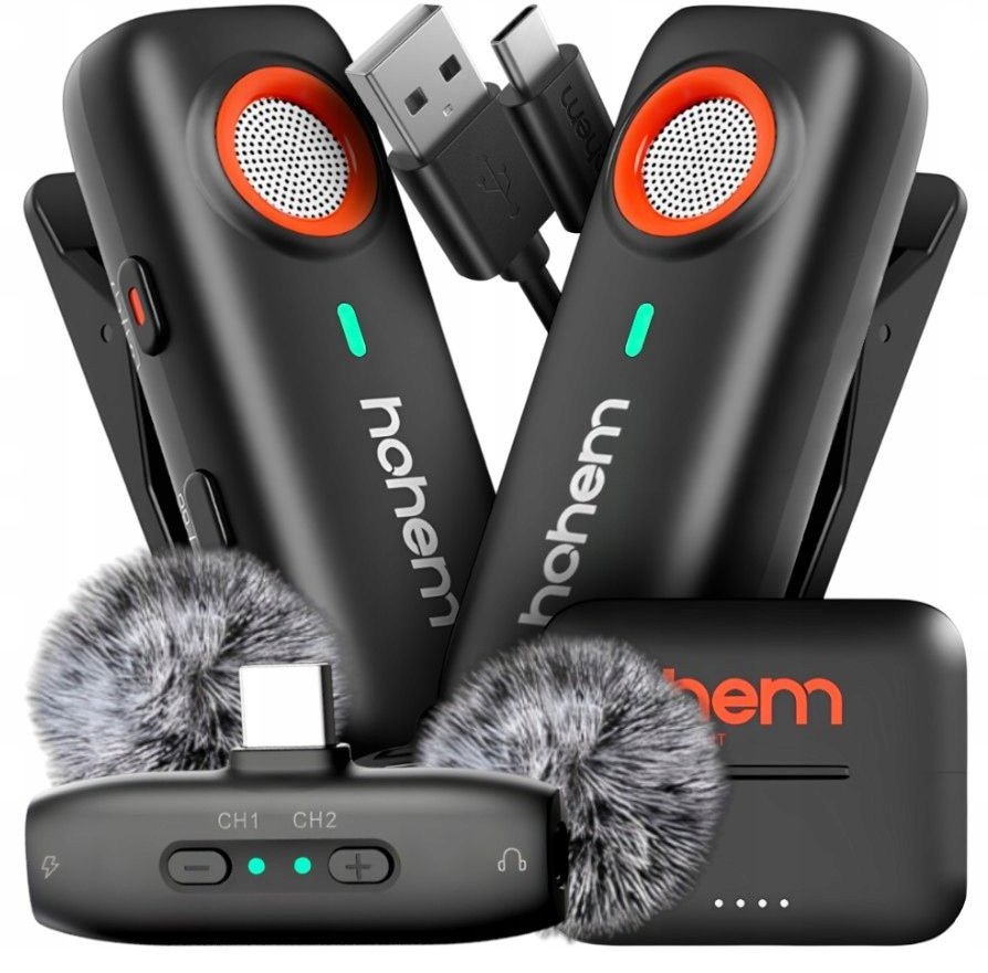 2x Mikrofon Bezprzewodowy + Etui Ładujące 2TX 1RX Hohem / Mic-01 / USB-C TYPE-C