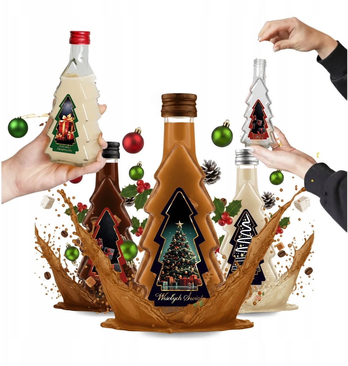 5x Butelka CHOINKA 250ml + ETYKIETA CHOINKA Butelki Na Święta Nalewki Wino