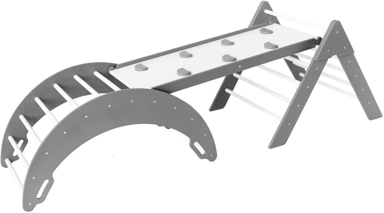 Domowy plac zabaw Moon Max | biało-szary | bujak + zjeżdżalnia + trójkąt