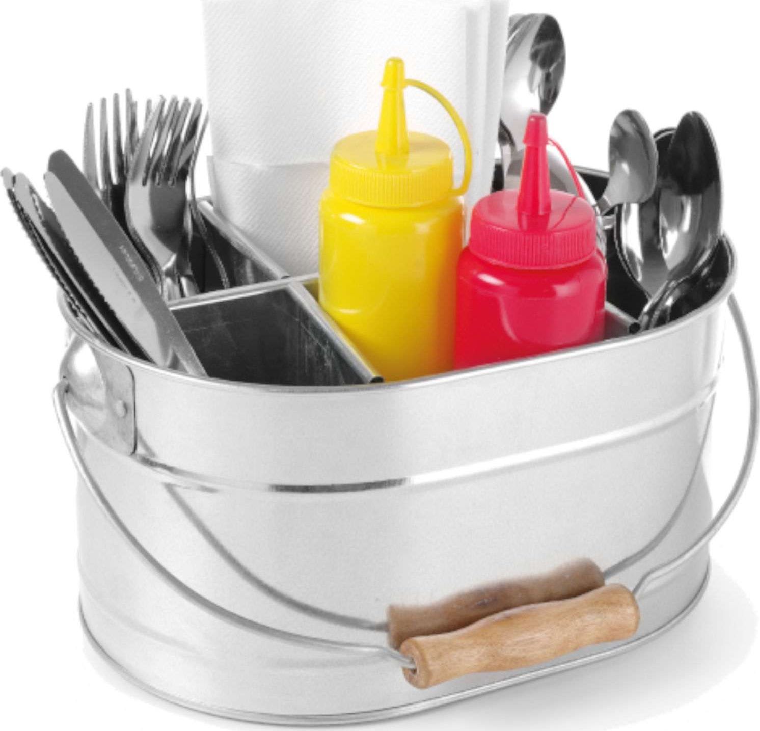 Hendi Pojemnik na sztućce sosy i serwetki stalowy z uchwytem 245x167mm Pojemnik na sztućce sosy i serwetki stalowy z uchwytem 245x167mm