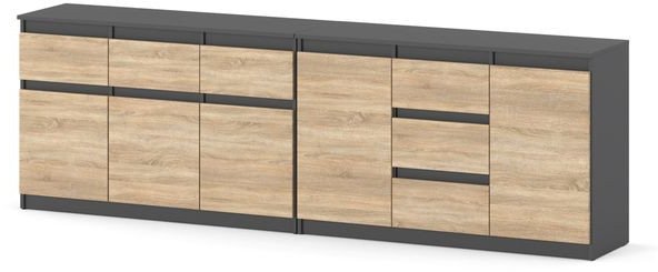 Komoda 240cm 6 Szuflad Salon Sypialnia Duża Szafka Szara Mat Dąb Sonoma