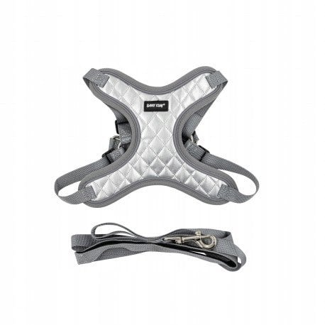 Zestaw, szelki+smycz, dla psa, srebrne, materia� nylon/PU, d�. smyczy 1,45m, rozmiar M