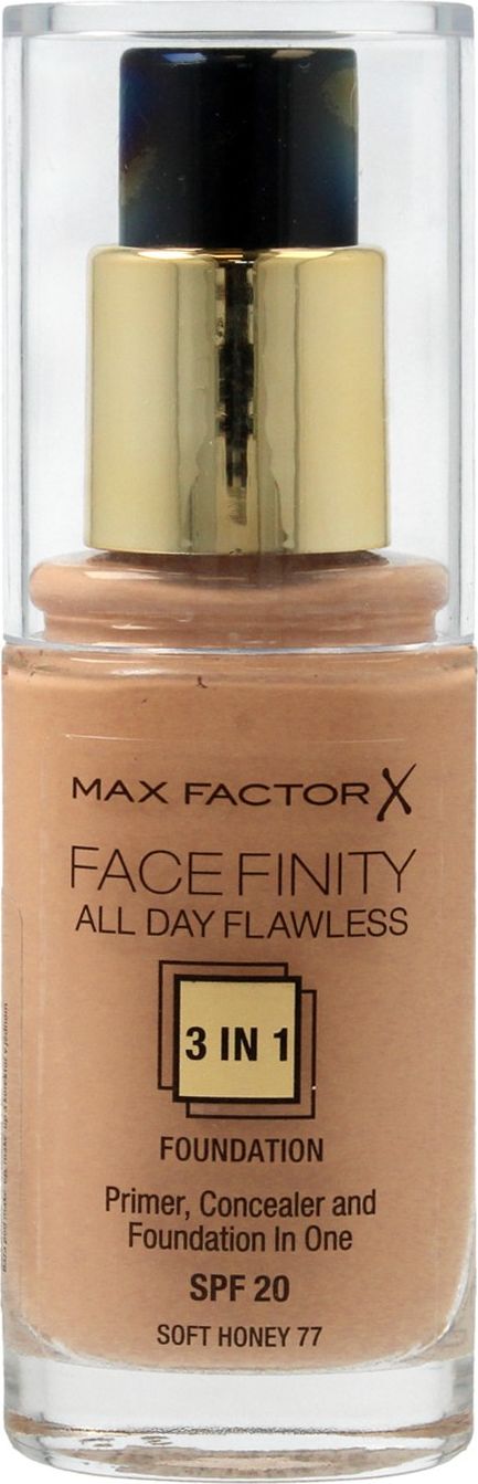 MAX FACTOR Facefinity All Day Flawless 3in1 Foundation SPF20 77 Soft Honey 30ml