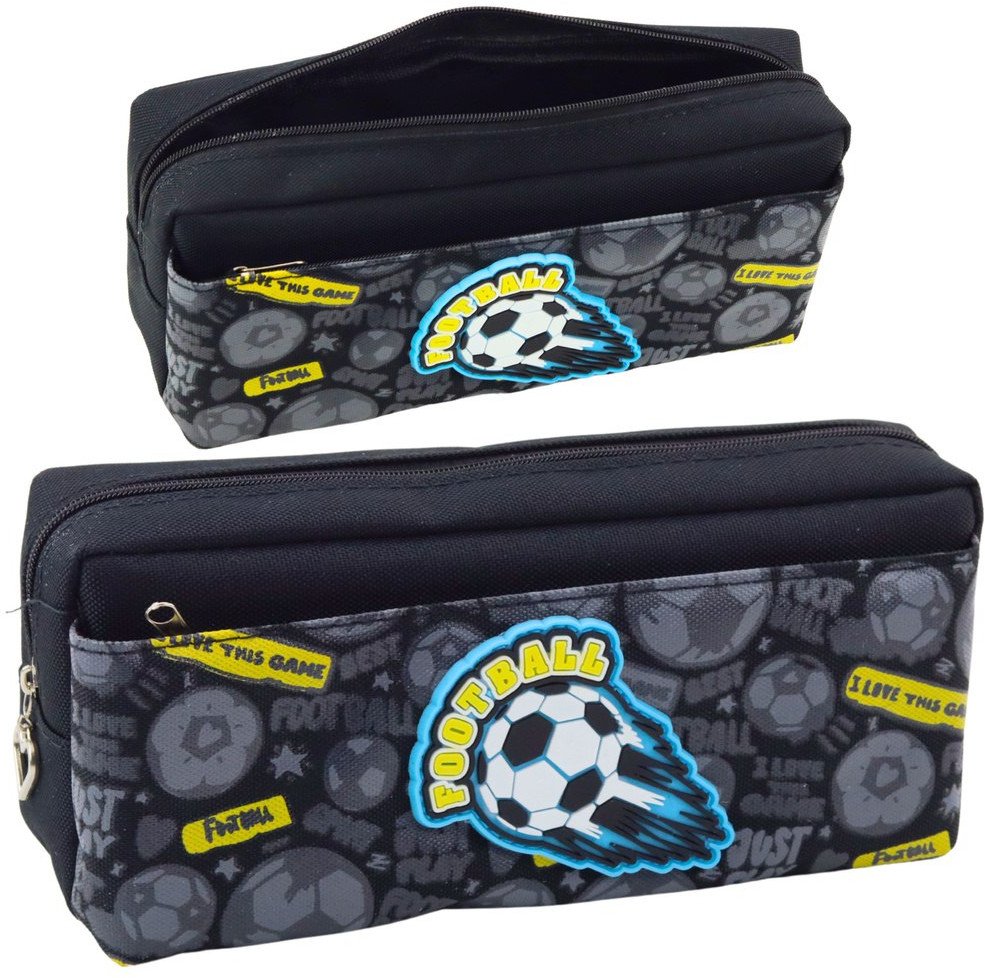 Piórnik Organizer Szkolny z Piłką Nożną Dwie Kieszenie Czarny