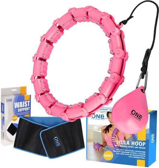 Zestaw hula hop z wypustkami i obciążnikiem One Fitness różowe oha02 pas wyszczuplający br160
