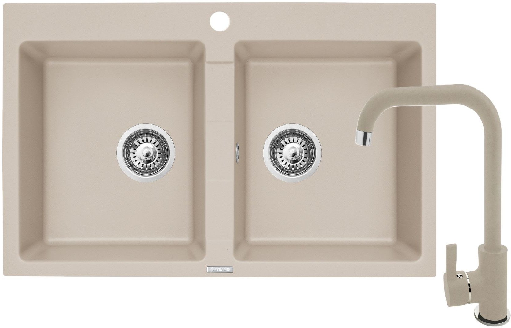 Pyramis Zlew. SPARTA 78x50 2B beż - piaskowy + bateria granitowa SILVIO