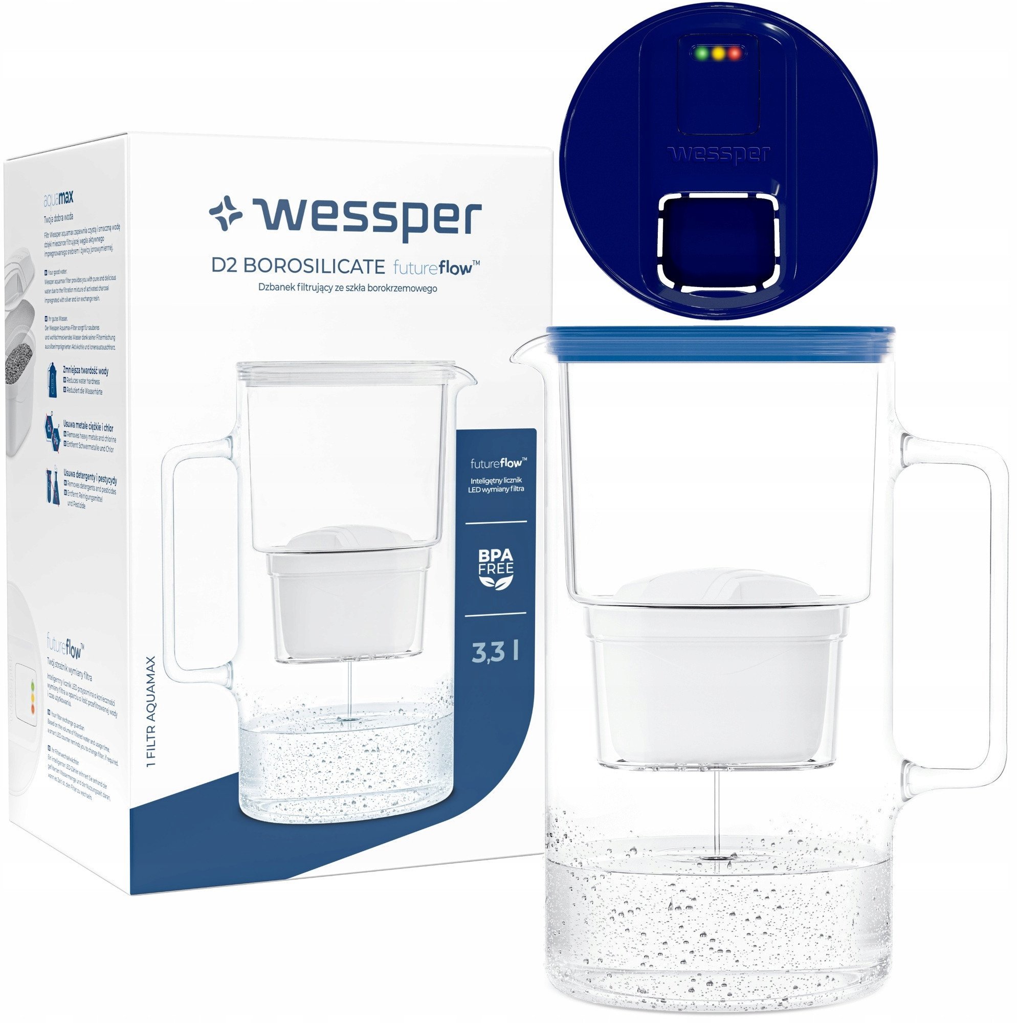 Dzbanek Wessper D2 Borosilicate FutureFlow Aquamax (WES201-FF-NB)