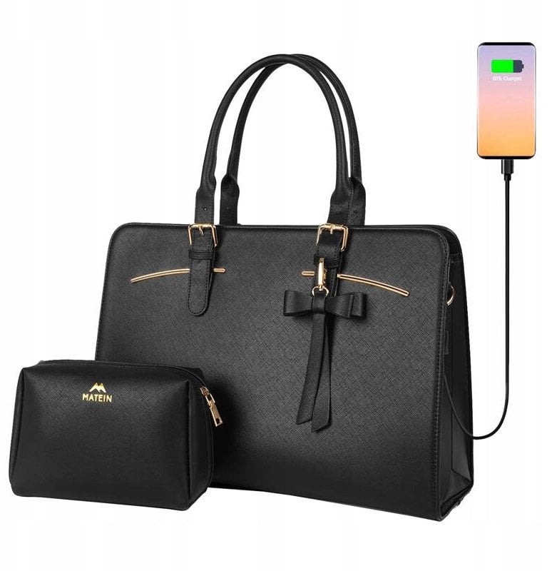 Damska torebka na laptopa z kosmetyczką 15.6'' Matein 1310 Czarna USB
