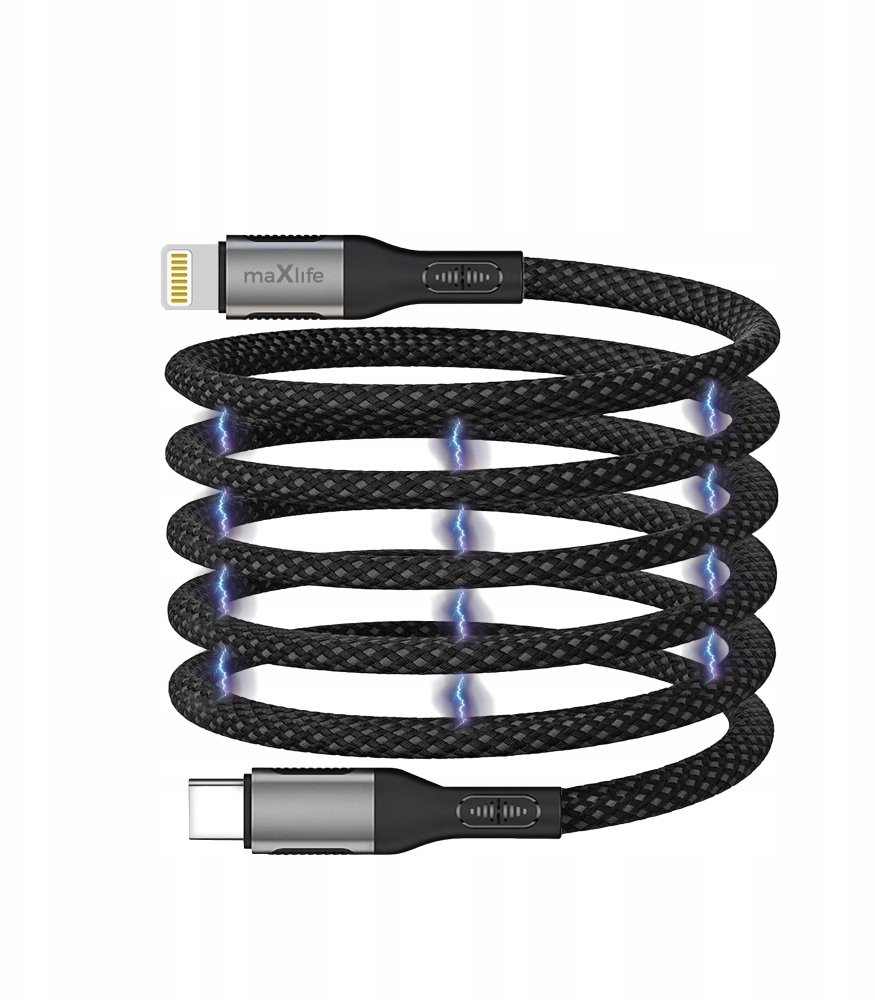 Maxlife kabel magnetyczny MXUC-11 USB-C - Lightning 1,0 m 27W czarny nylonowy