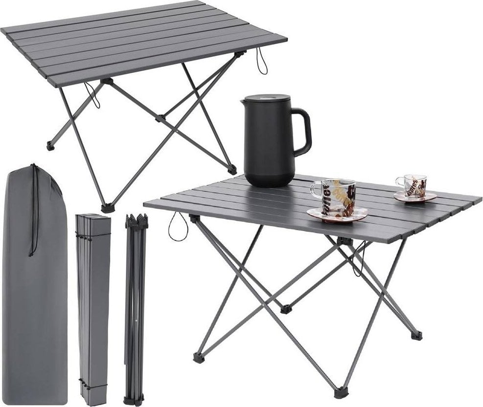 Enero STOLIK TURYSTYCZNY SKŁADANY 68x46x40CM ALUMNIUM SZARY W POKROWCU