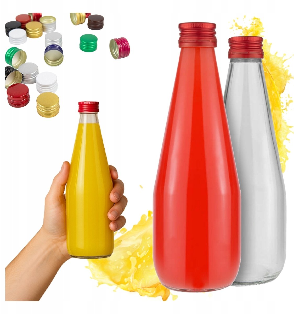 10x BUTELKA NA SOK KROPLA 330ml + ZAKRĘTKA BUTELKI SZKLANE NA SYROP SOCZEK