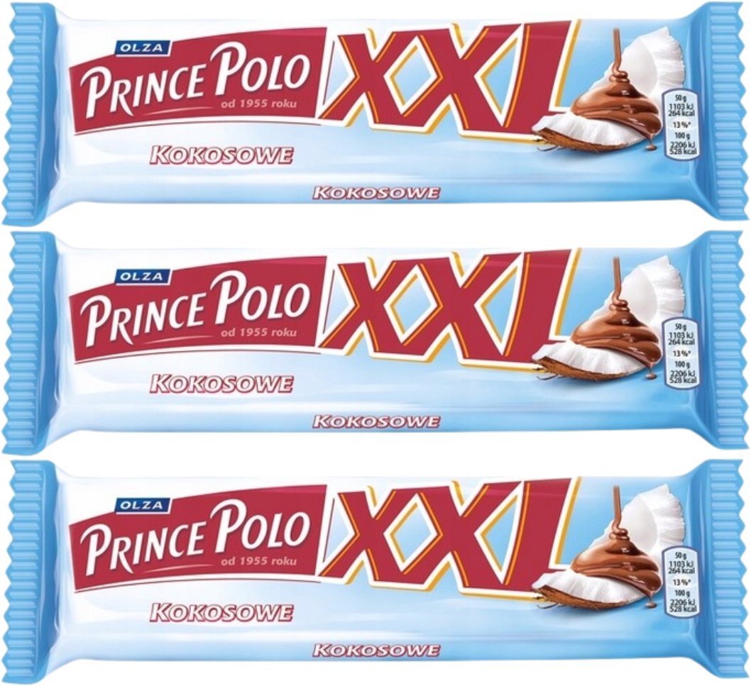 Prince Polo XXL Kruchy wafelek kokos 50 g x 3 sztuk