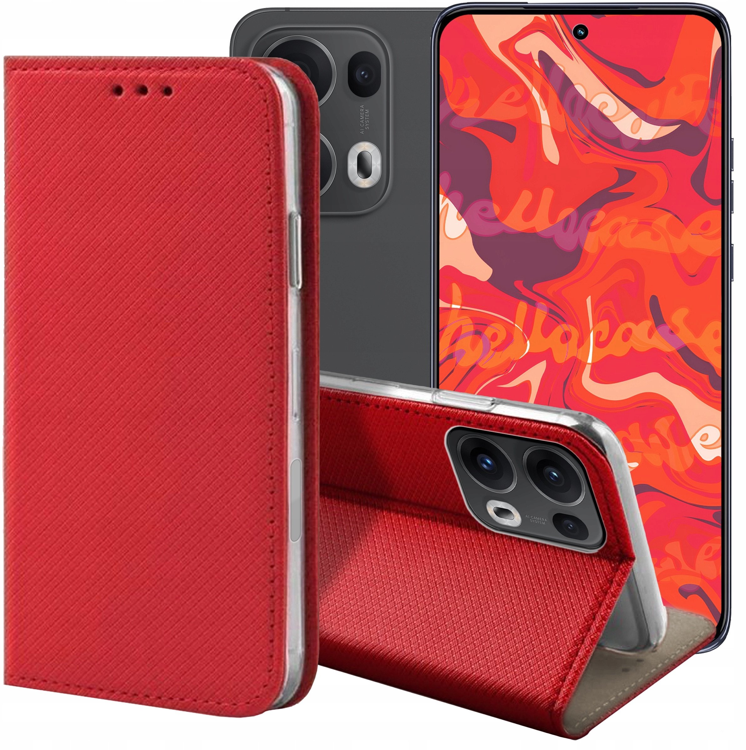 ETUI Z KLAPKĄ DO OPPO RENO13 PRO 5G CZERWONE ZAMYKANE MAGNETYCZNE KABURA