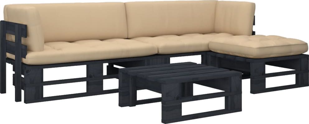 vidaXL 4-częściowy zestaw wypoczynkowy z palet, z poduszkami, czarny