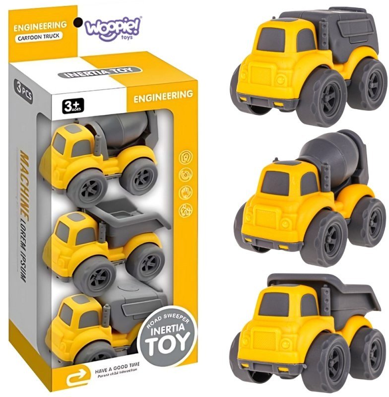 WOOPIE Zestaw 3w1 Pojazdy Budowlane Śmieciarka Betoniarka Wywrotka