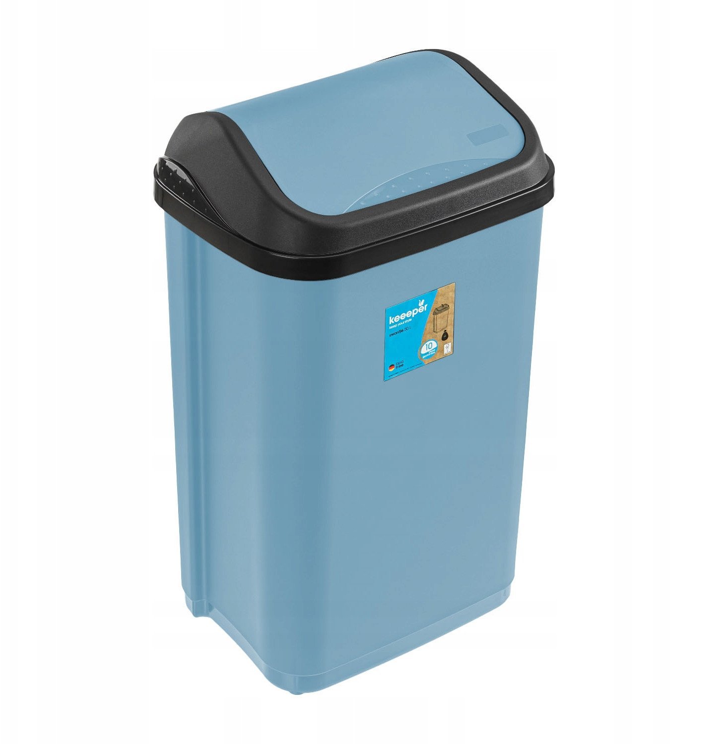 Waste bin with swivel lid 10L Swantje 25 5x19x38cm blue 4052396104714
