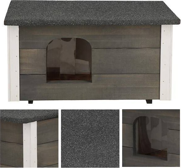 Springos Buda dla psa drewniana ocieplana styropianem, z płaskim dachem rozm. S szara UNIWERSALNY