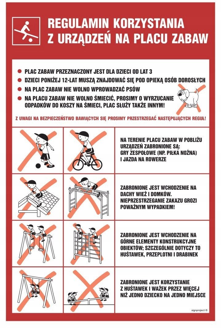 NE001 - Regulamin korzystania z urządzeń na placu zabaw 300x450