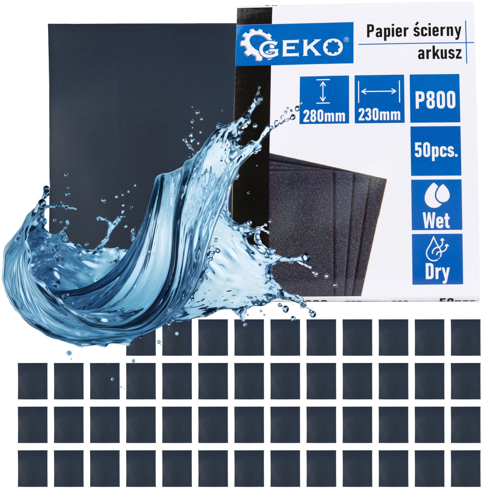 Geko Papier ścierny wodny – arkusz 230x280mm P800 (50/1000)