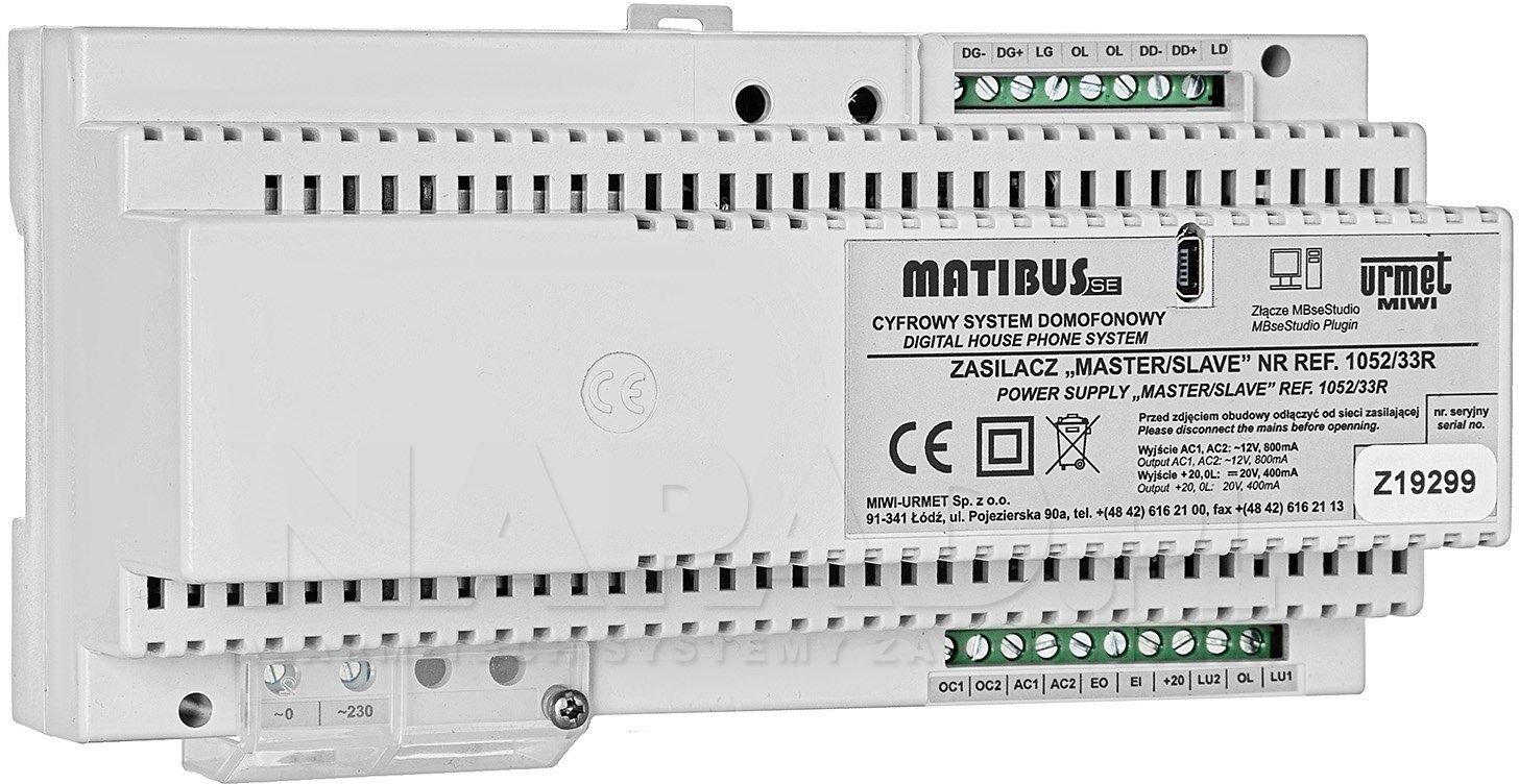 1052/33R URMET Zasilacz systemowy MASTER/SLAVE systemu cyfrowego Matibus SE
