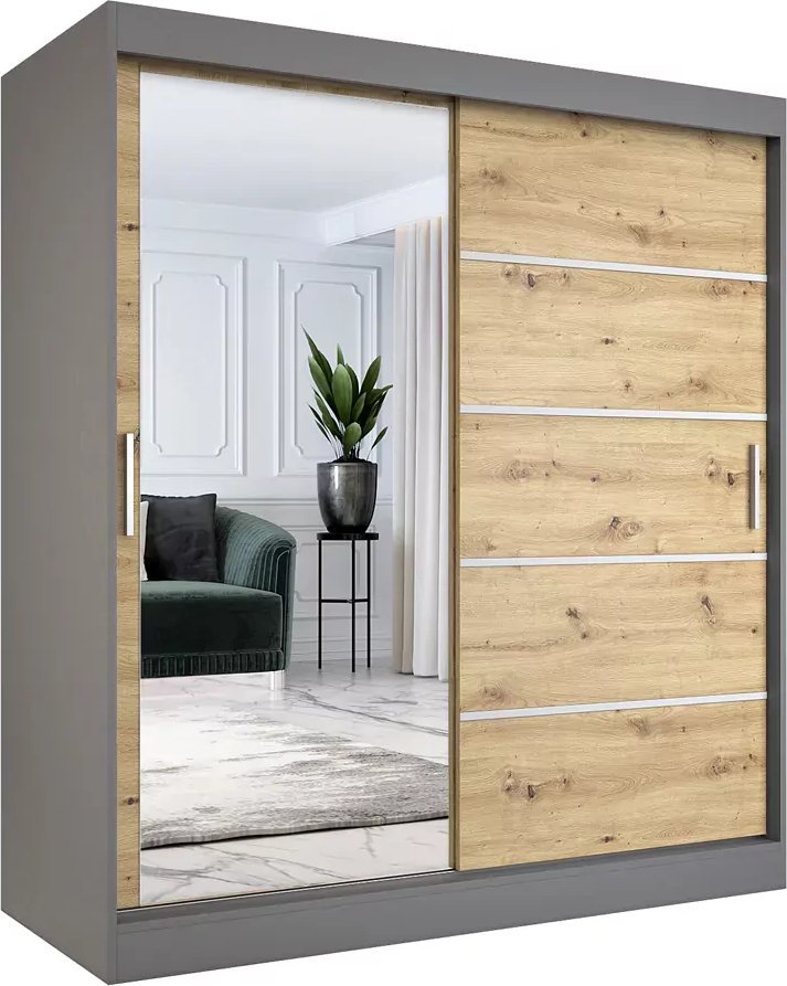 Elior Szafa przesuwna 180 cm antracyt + dąb artisan - Felix 5X
