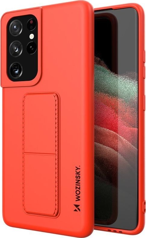 Wozinsky Kickstand Case elastyczne silikonowe etui z podstawką Samsung Galaxy S21 Ultra 5G czerwony
