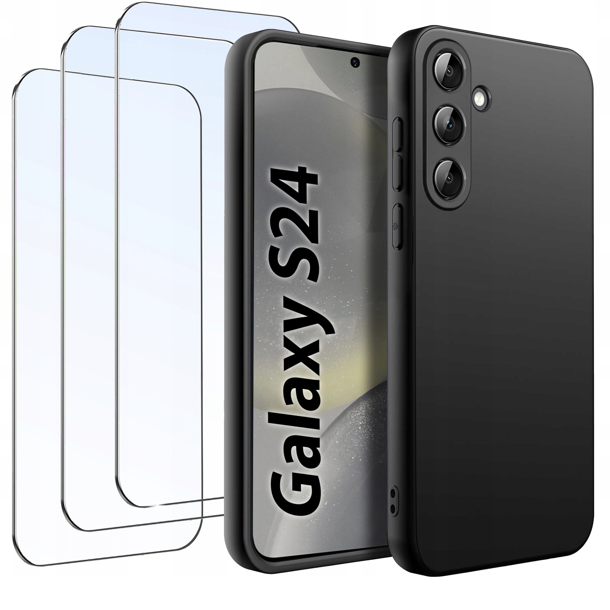 ZESTAW Etui do Samsung S24 Matowe Czarne Silikon Slim +3 SZTUKI SZKŁO
