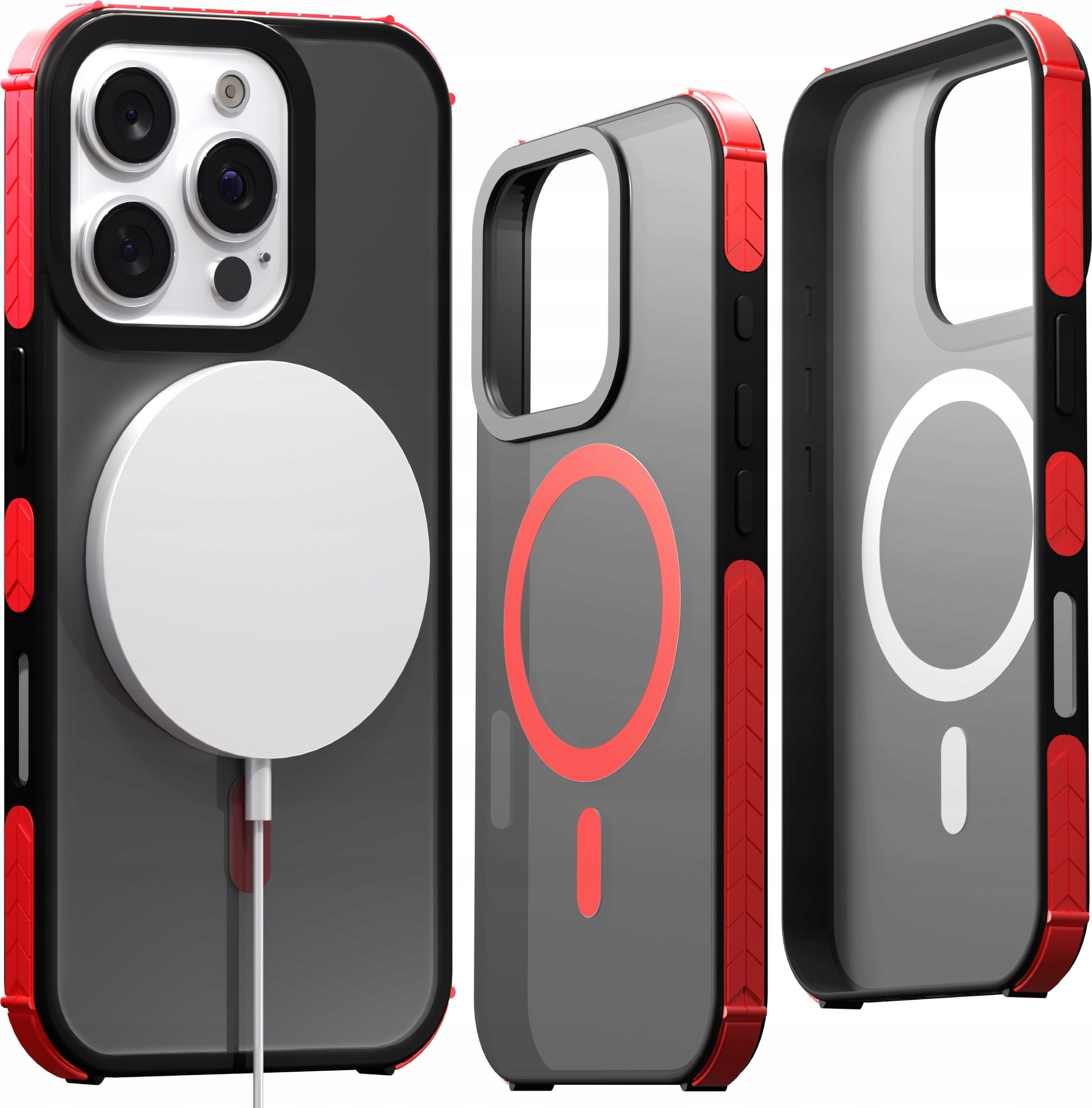 Etui Pancerne do iPhone 16 Pro (Bumper, Czerwona Ramka, Magsafe, Matowe)