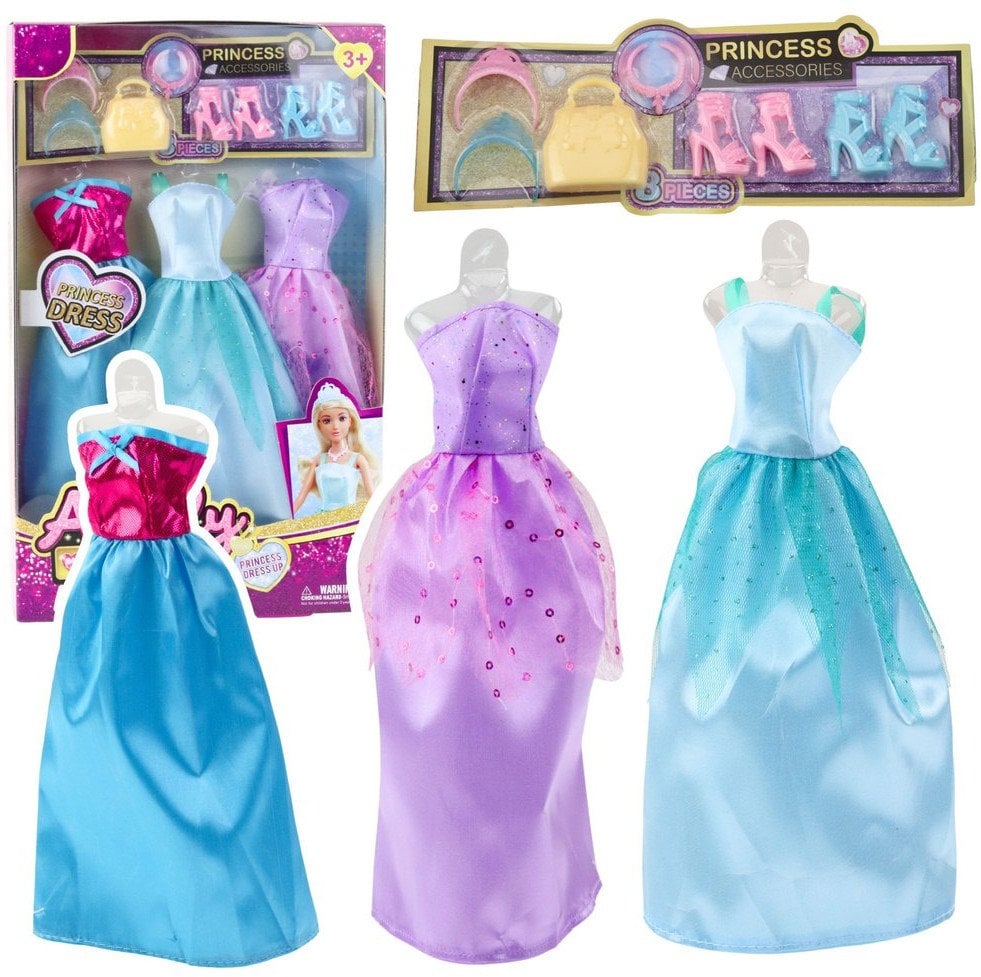 Zestaw Sukienki Dla Lalek Anlili Buty Torebka Korony Akcesoria 9 el.