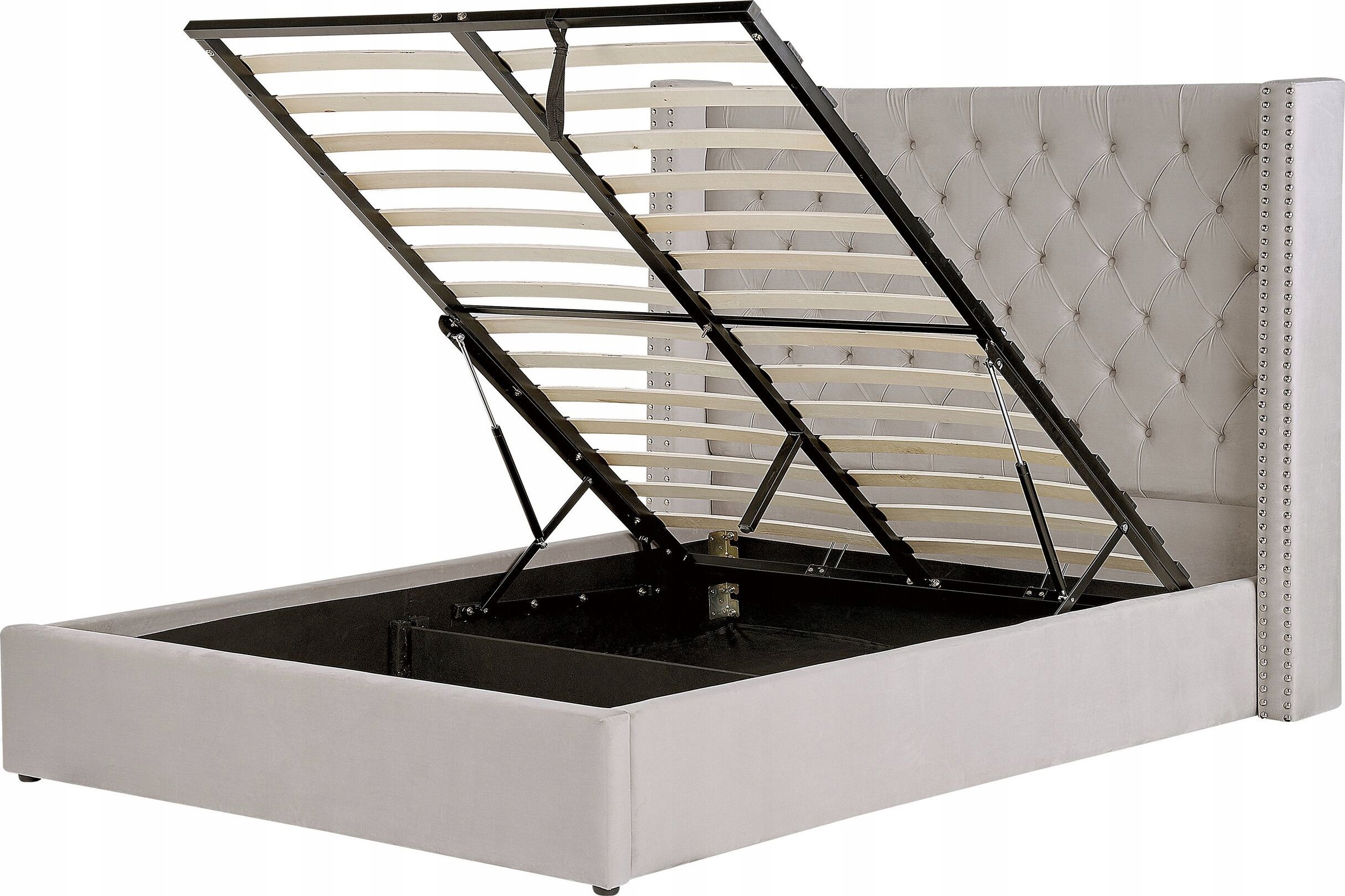 Beliani Łóżko z pojemnikiem welurowe 160 x 200 cm jasnoszare LUBBON