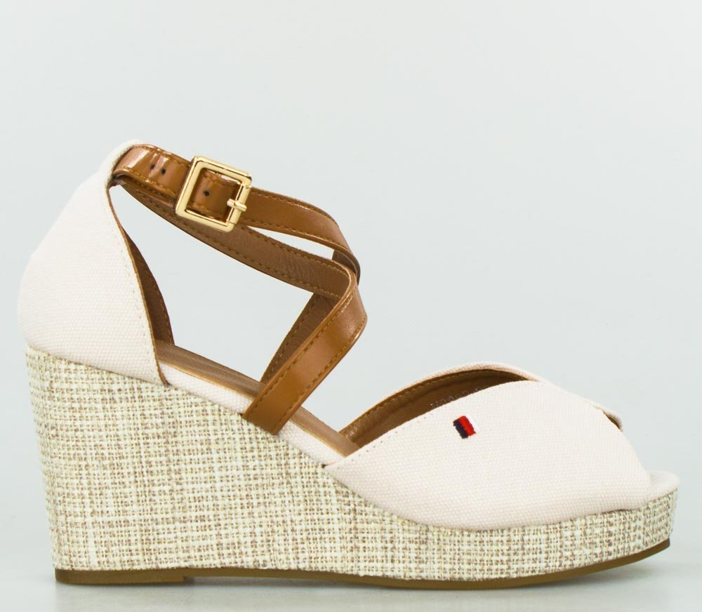 Wolski Sandały na wysokim plecionym koturnie beżowe-39